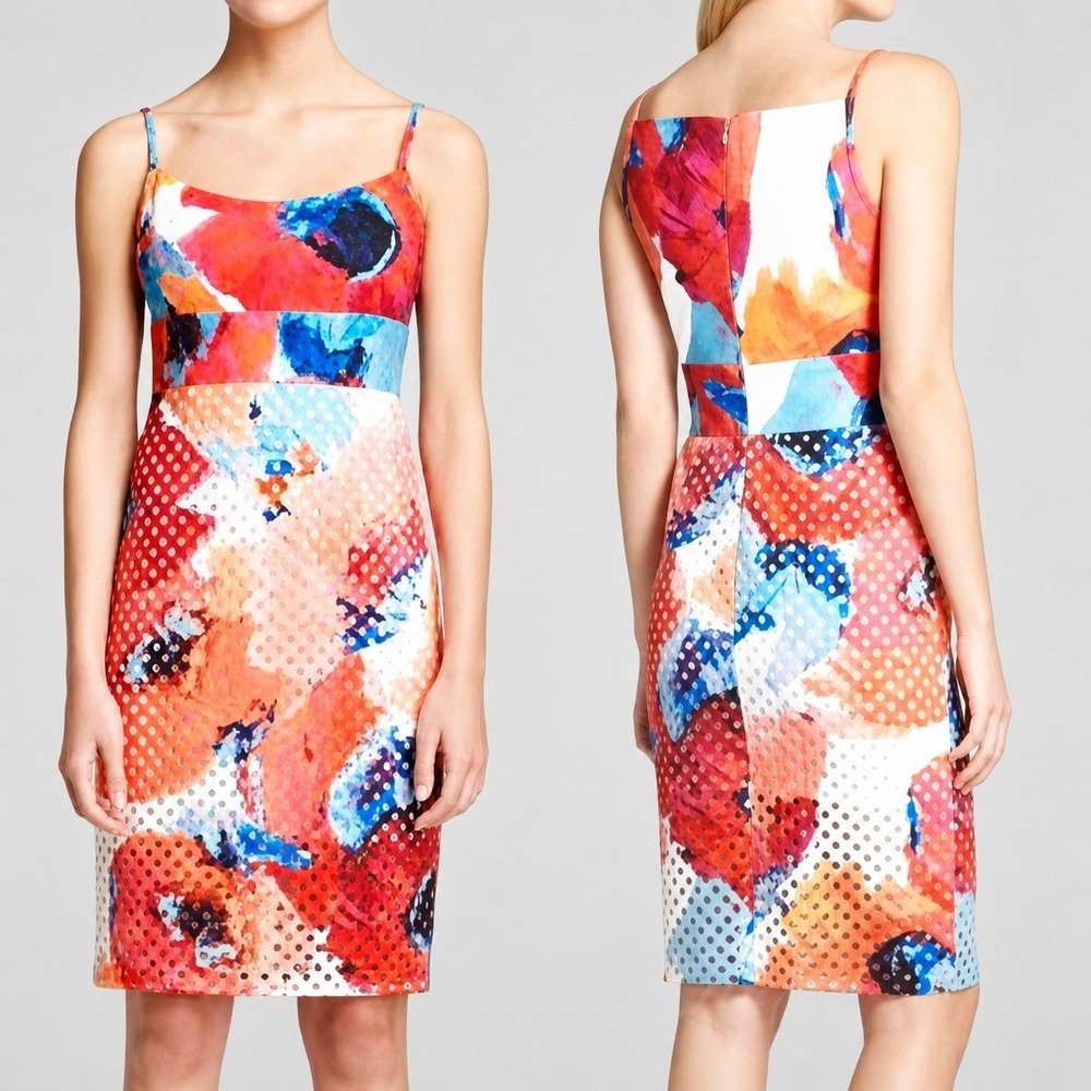 Trina Turk NEW Julietta Abstract Floral Laser-Cut Empire Waist Sheath Dress SZ 0